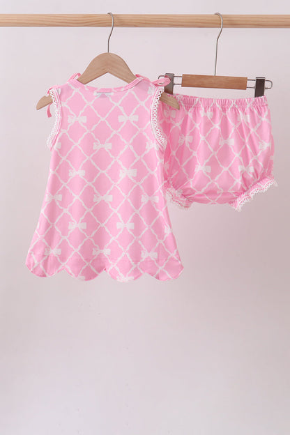 Pink Bow Knit Bloomer Set