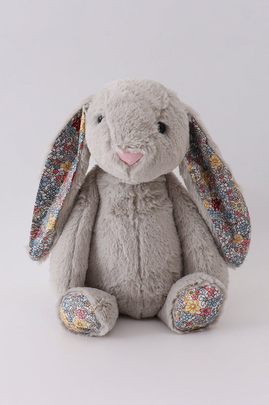Grey floral plush bunny - Cloudling Kids Clothing