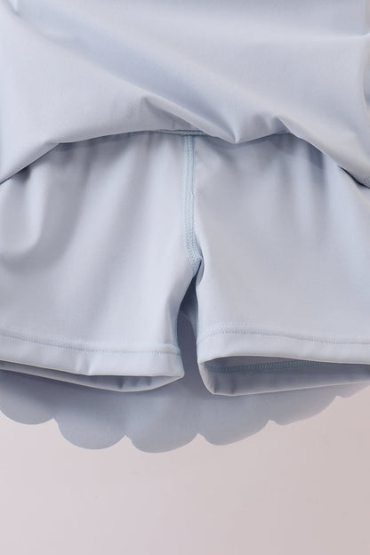 Blue Scalloped Yoga Skorts Set
