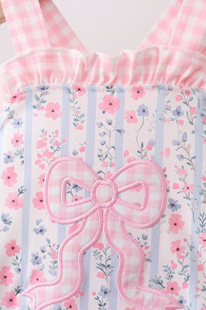 Pink Floral Bow Applique Bow Bubble