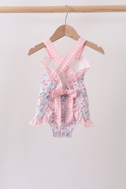 Pink Floral Bow Applique Bow Bubble