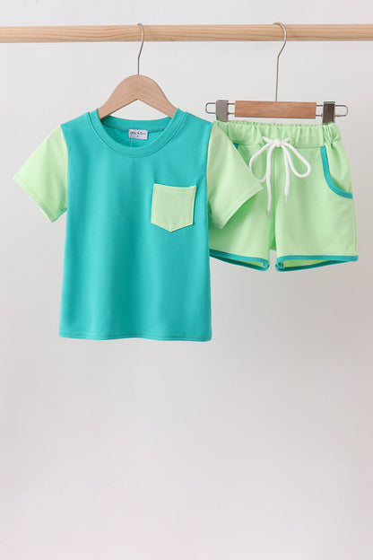 Blue Colorblock Knit Set