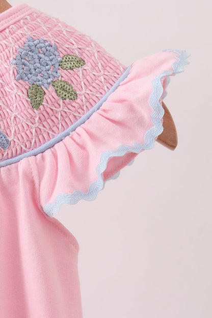 Pink Hydrangea Bow Smocked Bubble