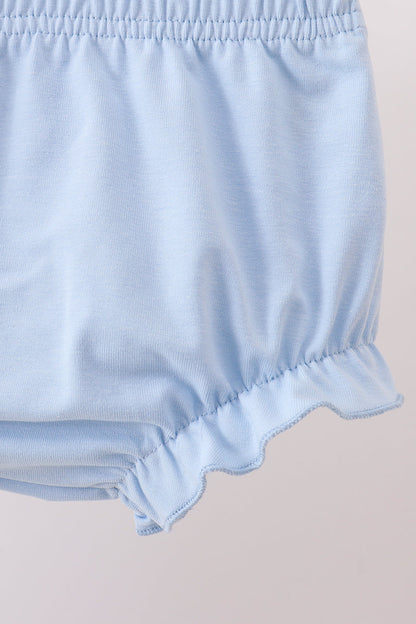 Blue Floral Embroidered Bloomer Set