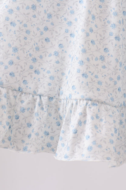 Blue Floral Embroidered Ruffle Shorts Set