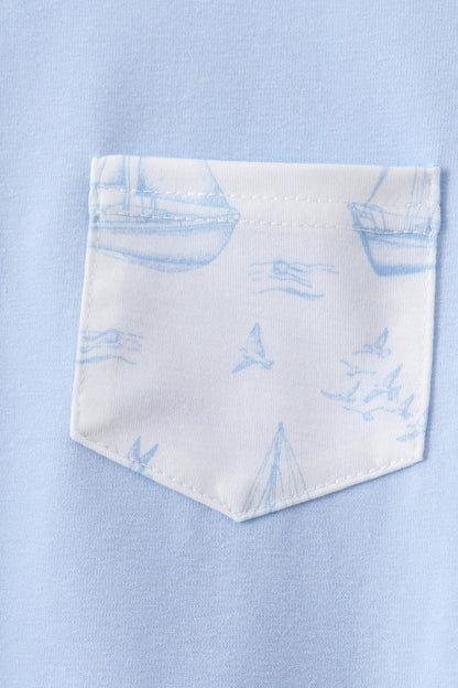 Blue Sailboat Shorts Set