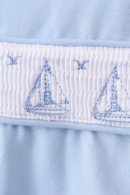 Blue Sailboat Smocked Scalloped Bloomer Set
