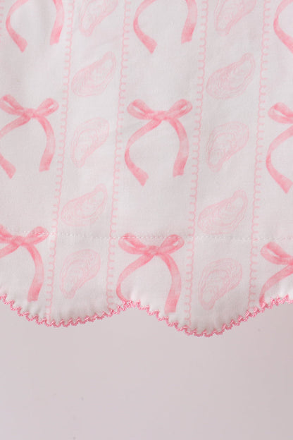 Pink Bow Print Ruffle Shorts Set