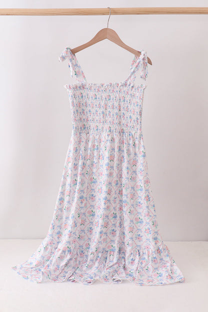 Blue Floral Smocked Mom Dress