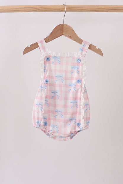 Pink Gingham Bow Print Lace Bubble