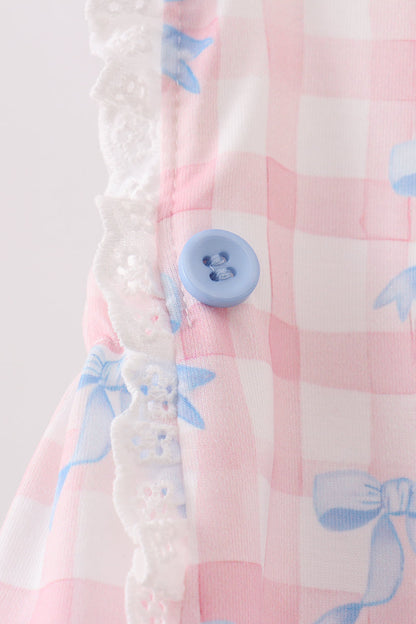 Pink Gingham Bow Print Lace Bubble