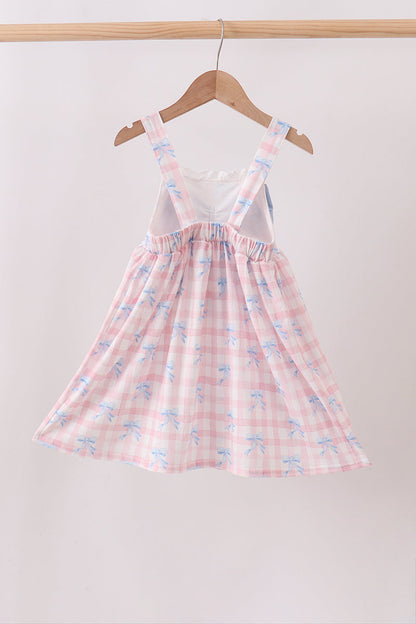 Pink Gingham Bow Print Dress