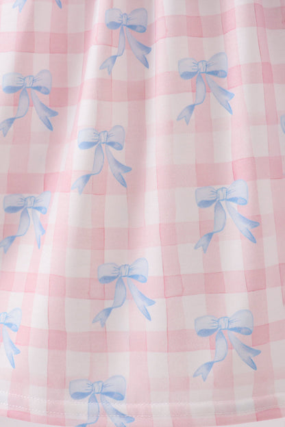 Pink Gingham Bow Print Dress
