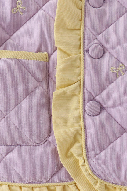 Purple corduroy bow embroidery ruffle jacket