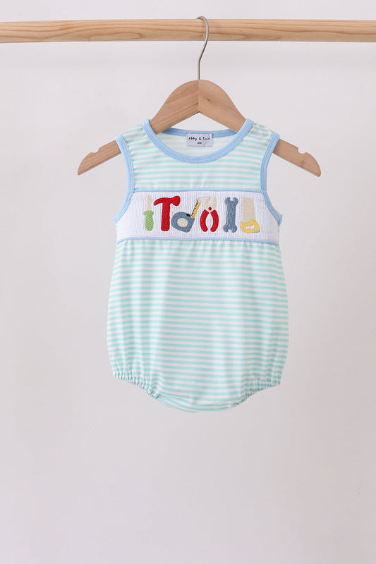 Blue Tool Smocked Stripe Bubble
