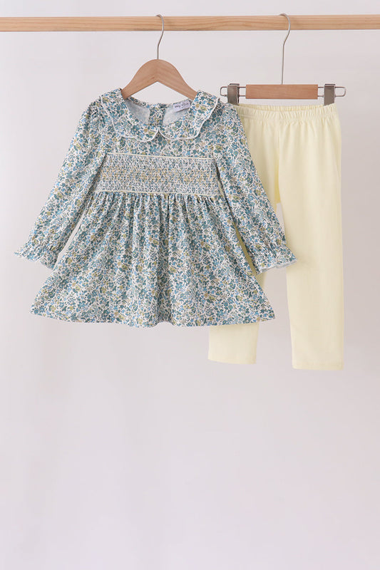 Sage Floral Smocked Pants Set
