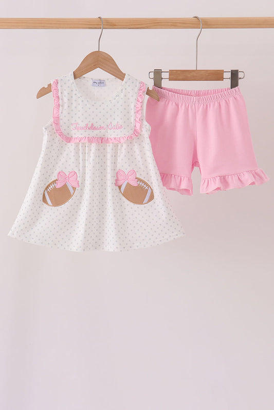 Pink Football Applique Ruffle Shorts Set