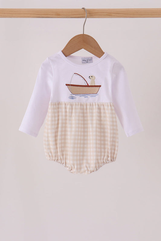 Khaki Puppy Fishing Embroidery Bubble