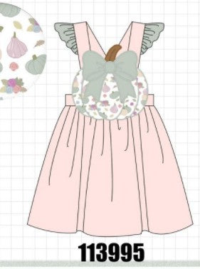 Pink pumpkin bow applique ruffle dress