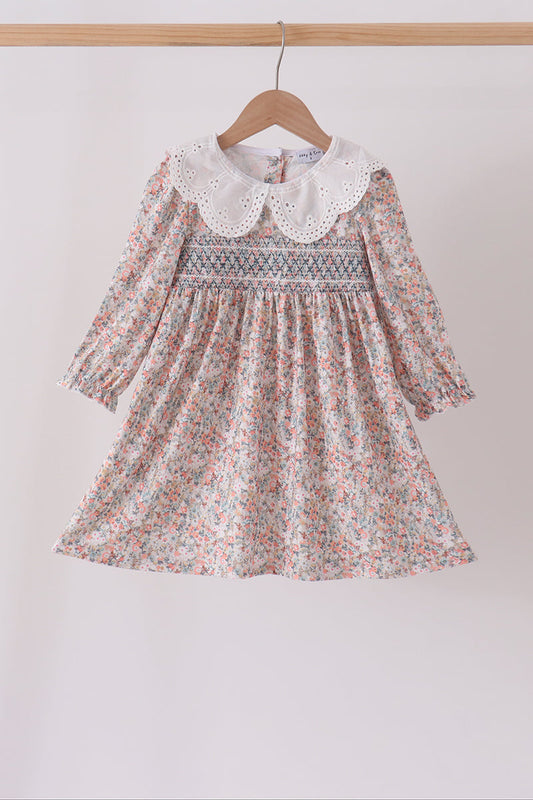 Floral smocked lace dress