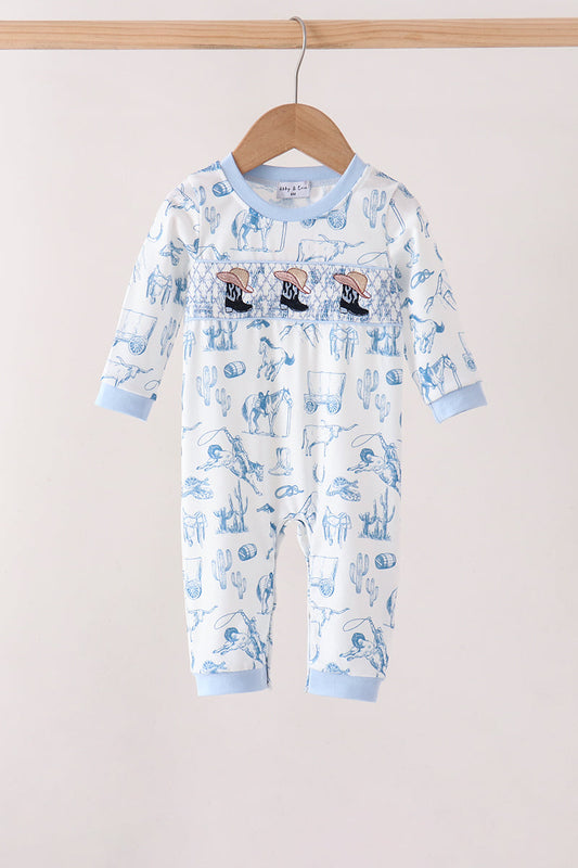 Blue Cowboy Smocked Romper