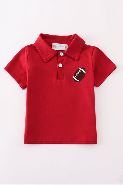Boys maroon button down shirt with football embroidery – Cloudling Kids Clothing