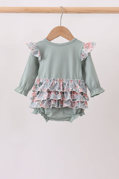 Sage Floral Pumpkin Applique Ruffle Bubble
