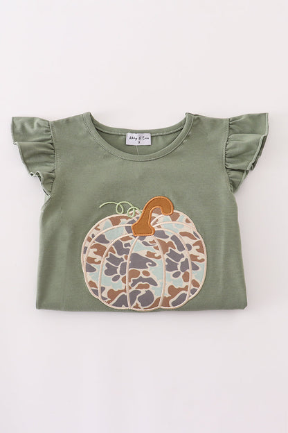 Camouflage print pumpkin applique ruffle pants set