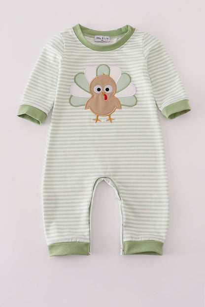 Sage turkey applique stripe romper