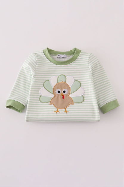 Sage turkey applique stripe romper