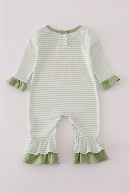 Sage turkey applique stripe ruffle romper