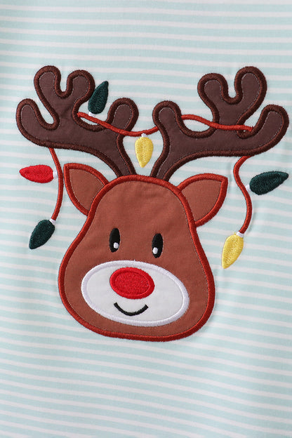Blue reindeer applique stripe pants set