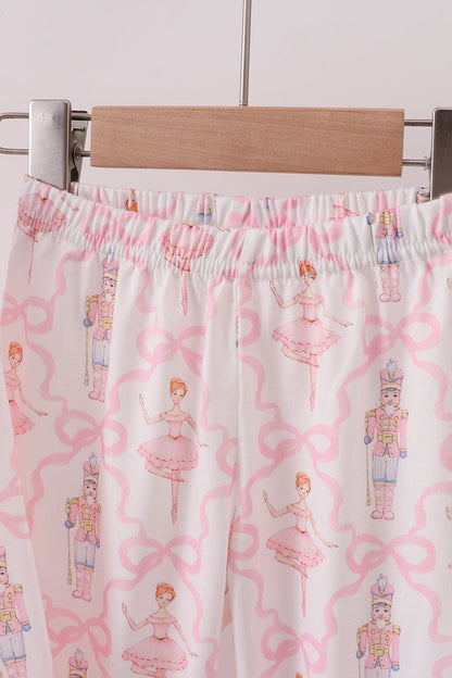 Pink nutcracker print ruffle pajamas set