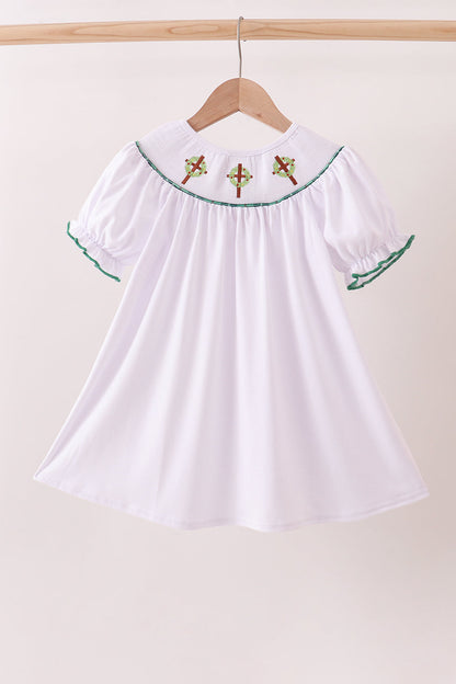White wreath smocked dress