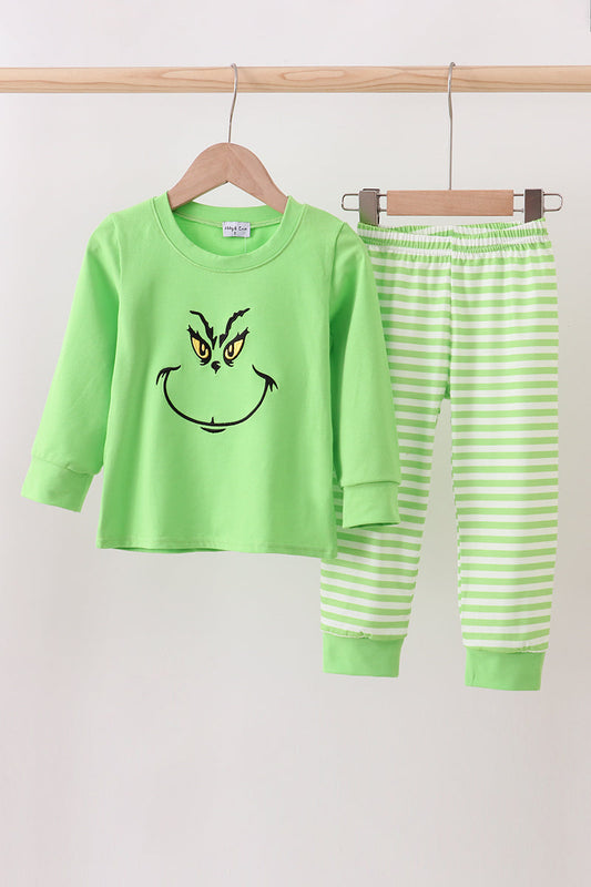Green grinch embroidery pajamas set