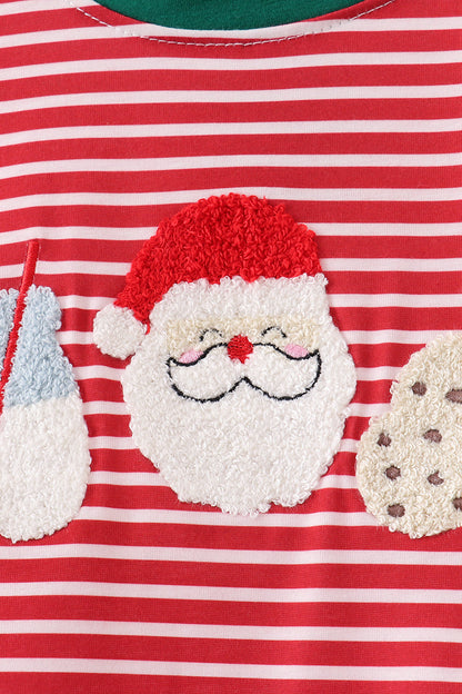 Red stripe santa milk biscuit french knot top