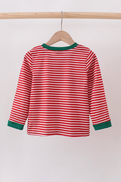 Red stripe santa milk biscuit french knot top