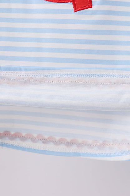 Blue stripe reindeer applique ruffle pants set