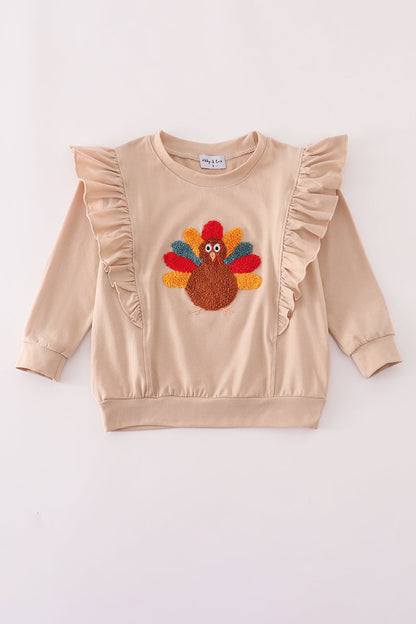 Beige turkey french knot ruffle top