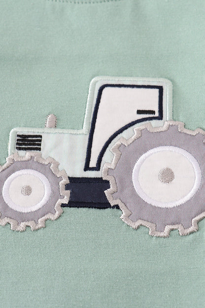 Blue excavator applique romper