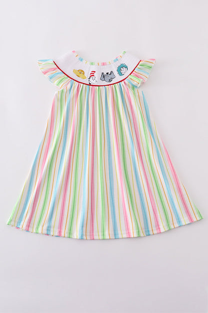 Stripe Dr. Seuss embroidery smocked dress - Cloudling Kids Clothing