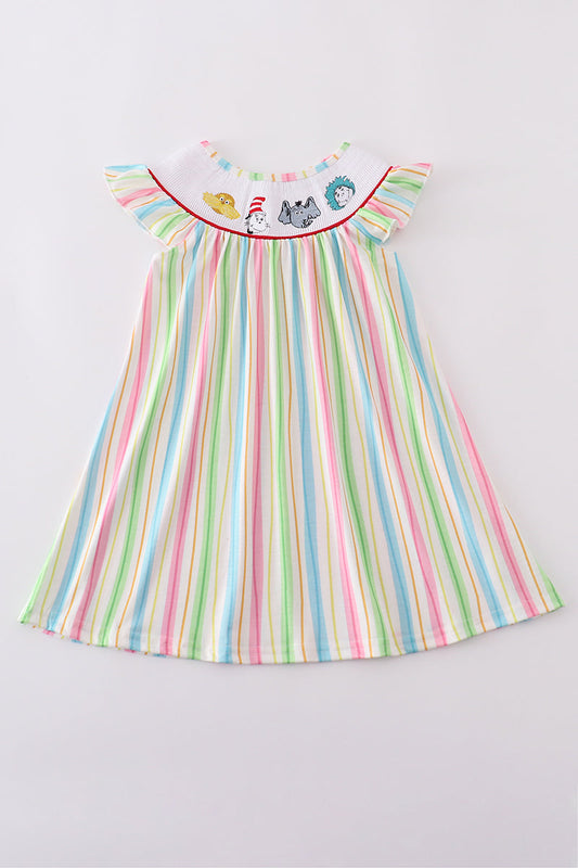 Stripe Dr. Seuss embroidery smocked dress - Cloudling Kids Clothing