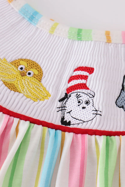Stripe Dr. Seuss embroidery smocked dress - Cloudling Kids Clothing