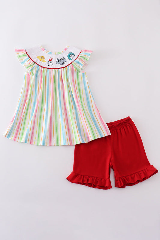 Stripe Dr. Seuss embroidery smocked set - Cloudling Kids Clothing