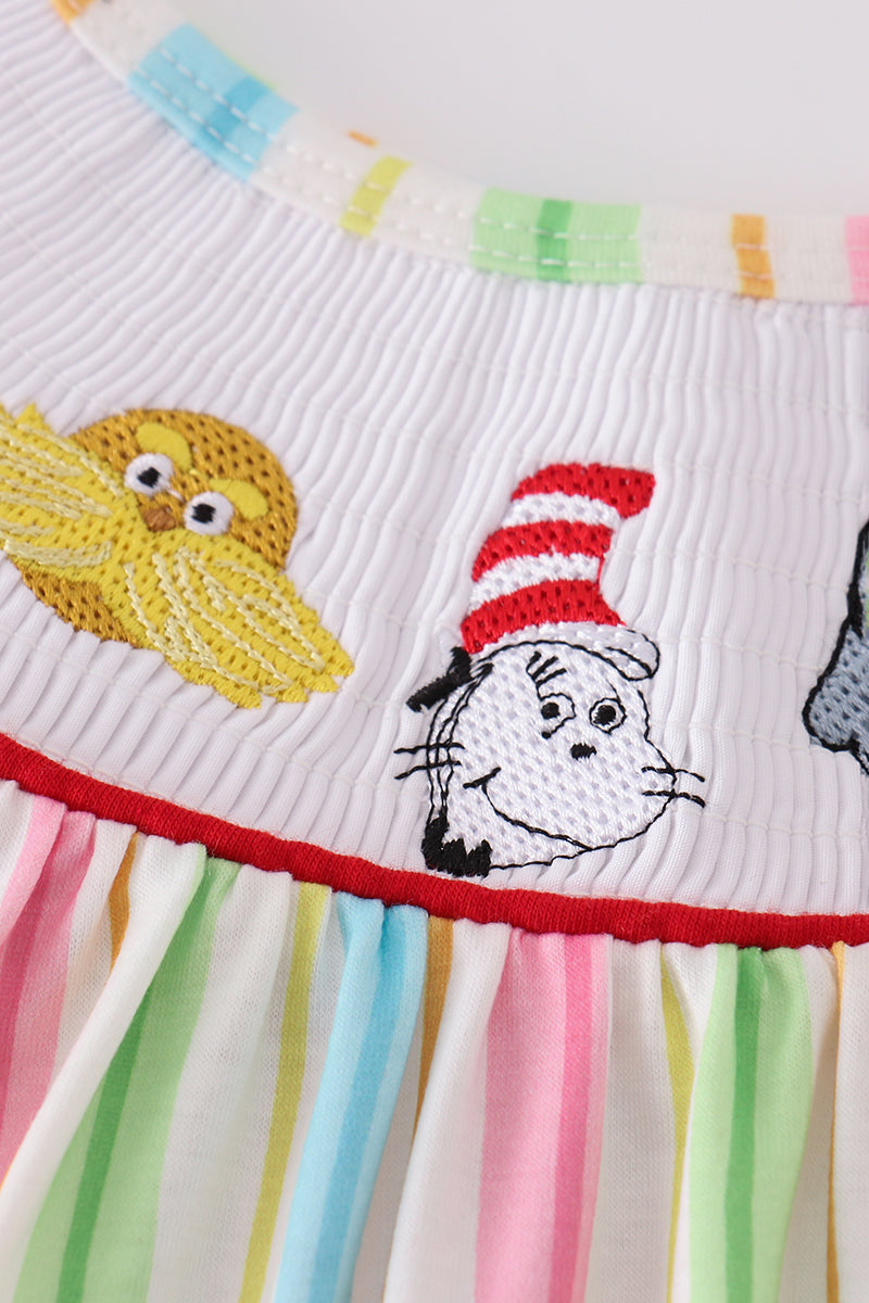 Stripe Dr. Seuss embroidery smocked set - Cloudling Kids Clothing