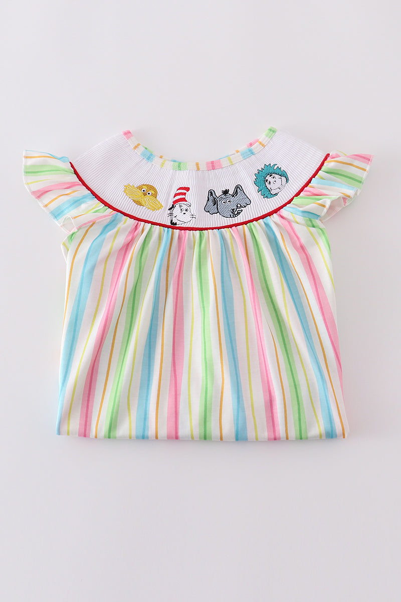 Stripe Dr. Seuss embroidery smocked set - Cloudling Kids Clothing