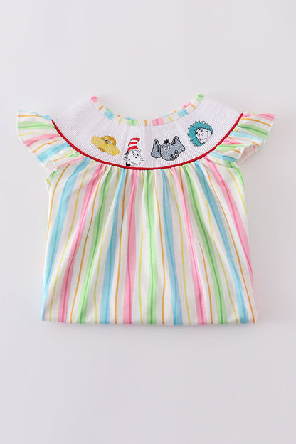 Stripe Dr. Seuss embroidery smocked set - Cloudling Kids Clothing