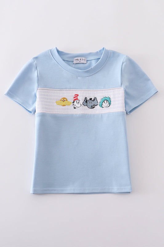 Blue Dr. Seuss embroidery smocked top - Cloudling Kids Clothing