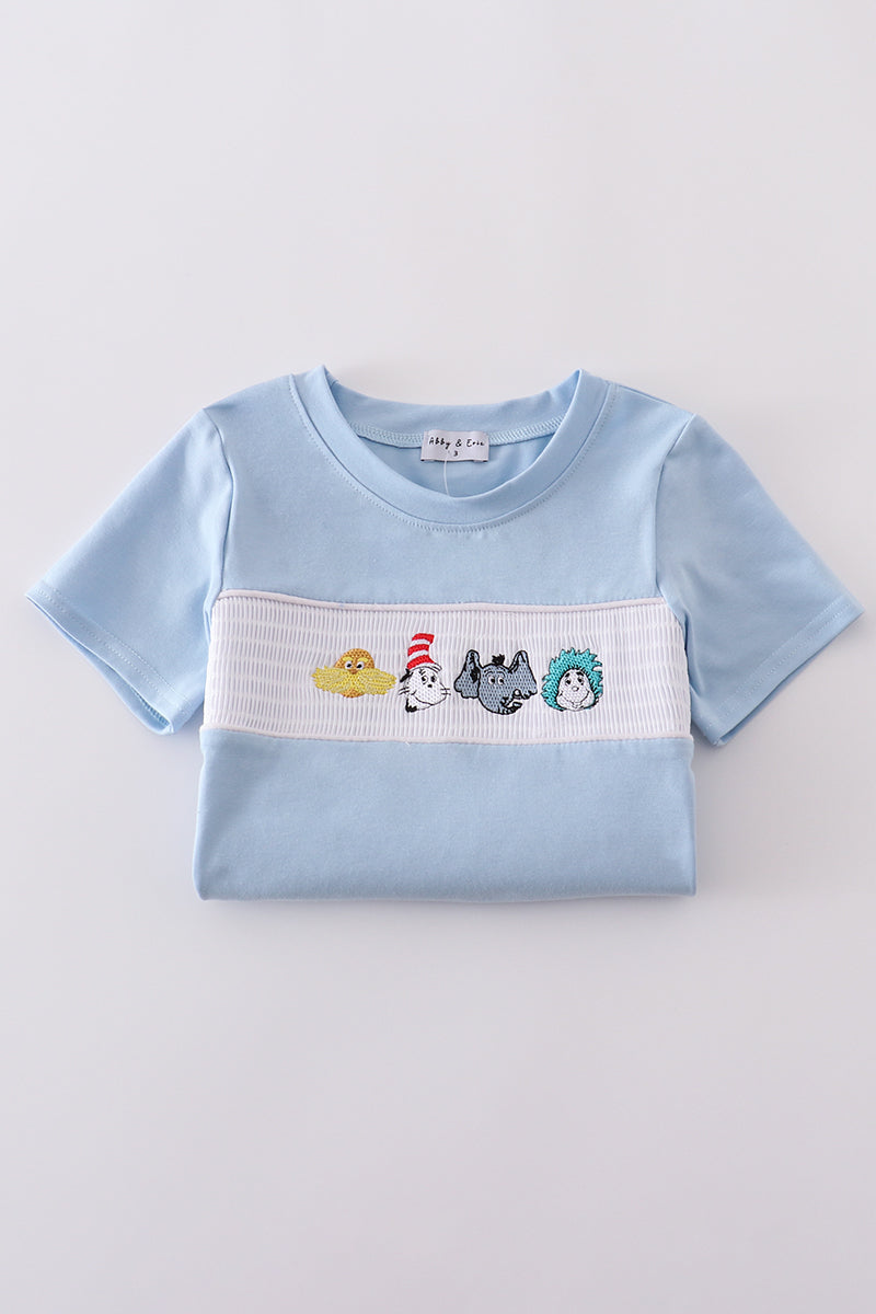 Blue Dr. Seuss embroidery smocked top - Cloudling Kids Clothing