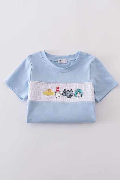 Blue Dr. Seuss embroidery smocked top - Cloudling Kids Clothing